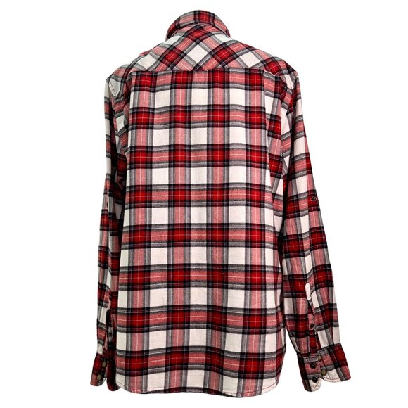 BEA Jach's Girlfriend Red & White Plaid Flannel Button-Up Long Sleeve Shirt Larg - Picture 8 of 9